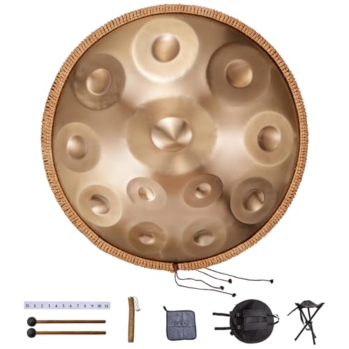 VEVOR Handpan, 55 cm, 12 Noten, D-Moll-Handtrommel, Drum-Instrument mit Schlägeln, 440-Hz-Handpan-Ständer & Tragetasche, Heilende Klangtrommel aus Stahl, Schlaginstrumente für Erwachsene & Anfänger von VEVOR