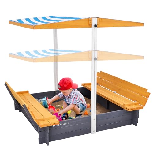 VEVOR Holzsandkasten mit Überdachung, Sandkasten, Sandgrube mit klappbaren Sitzbänken und Bodeneinlage, Naturholz-Sandkasten für Kinder für den Garten, Geschenk für Kinder im Alter von 3–12 Jahren VEVOR Holzsandkasten mit Überdachung, Sandkasten, Sandgrube mit klappbaren Sitzbänken und Bodeneinlage, Naturholz-Sandkasten für Kinder für den Garten, Geschenk für Kinder im Alter von 3–12 Jahren von VEVOR