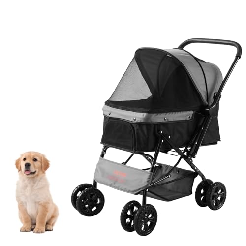 VEVOR Hundebuggy 50x85x97cm Hundewagen 20kg Tragfähigkeit Faltbarer Hundetrolley Aluminium-Rahmen 600D Oxford-Gewebe Nylon-Netzfenster 4 Eva-Räder Hundebox Tierbuggy Katzenbuggy Haustier Transport von VEVOR