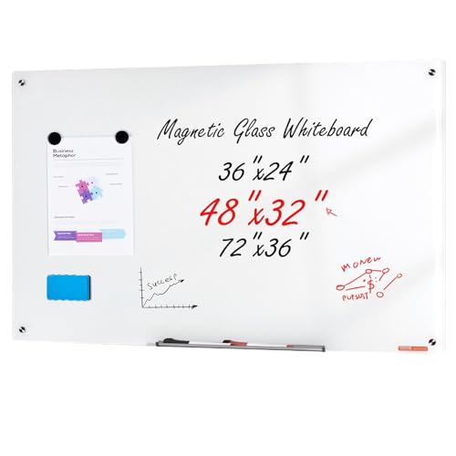 VEVOR Magnetisches Glas-Whiteboard, Wandtafel Trocken Abwischbare Tafel 120 x 80 cm, Wandmontiertes Weißes Glasboard ohne Rahmen, mit Stiftablage, einem Radiergummi& 2 Stiften, Magnettafel Weiß von VEVOR