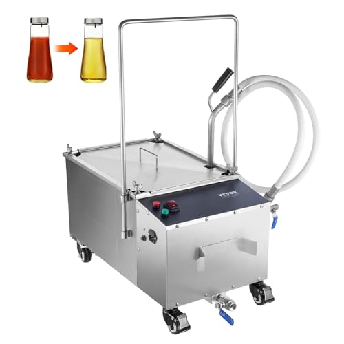 VEVOR Mobiler Fritteusenfilter, 38 L Öltankkapazität, Ölfiltrationssystem mit 10 L/min Ölfiltrationsgeschwindigkeit, Rollbares Frittierölfiltersystem mit Schwenkrädern, Ölschlauch für Restaurant von VEVOR