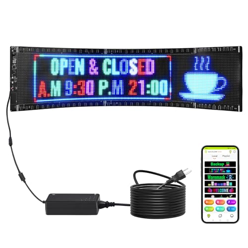 VEVOR Programmierbares LED-Schild, P5-Vollfarb-LED-Scrolling-Panel, DIY-Anzeigetafel, Bluetooth-App-Steuerung, Text, Muster, GIFs Nachrichten-Ladenschild 83,5 x 20 cm von VEVOR