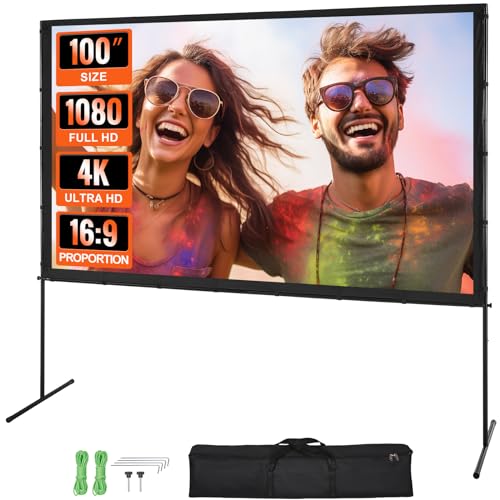 VEVOR Projektion Beamer Leinwand mit Ständer 100 Zoll HD 4K Outdoor Indoor Projektor Screen Schnelles Klappbare Tragbare Filmleinwand 16: 9 für Heimkino, Camping und Freizeitveranstaltungen Schwarz von VEVOR