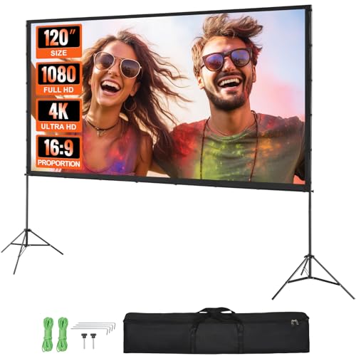 VEVOR Projektion Beamer Leinwand mit Ständer 120 Zoll HD 4K Outdoor Indoor Projektor Screen Schnelles Klappbare Tragbare Filmleinwand 16: 9 für Heimkino, Camping und Freizeitveranstaltungen Schwarz von VEVOR