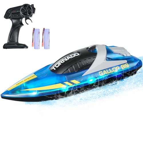 VEVOR RC Boot, 2,4GHz 12km/h, Ferngesteuertes Boot für Pools & Seen, Rennboot mit LED-Licht, 2 wiederaufladbare Batterien, Ganzkörper wasserdicht, Geschenk für Erwachsene Jungen & Mädchen, Blau von VEVOR