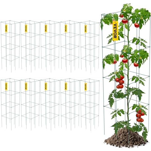 VEVOR Tomatenkäfige, 30 x 30 x 117 cm, 10er-Set quadratische Pflanzenstützkäfige, robuste, grüne Tomatentürme aus PVC-beschichtetem Stahl zum Klettern von Gemüse, Pflanzen, Blumen und Früchten VEVOR Tomatenkäfige, 30 x 30 x 117 cm, 10er-Set quadratische Pflanzenstützkäfige, robuste, grüne Tomatentürme aus PVC-beschichtetem Stahl zum Klettern von Gemüse, Pflanzen, Blumen und Früchten von VEVOR