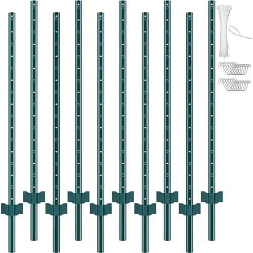 VEVOR Zaunpfosten 152,4 cm, 10er-Set Metallzaunpfosten, Weidezaunpfahl aus Kohlenstoffstahl hochwertige Zaunpfähle für Wildzaun, Weidezaun, Drahtzaun, Maschendrahtzäune, Wildschutzzaun von VEVOR