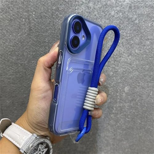 VFDHN Kartensteckplatztasche transparent mit Umhängeband Handyhülle für iPhone 11 12 13 14 15 Pro Max 16 Plus XS stoßfeste weiche TPU-Hülle, blau, für iPhone 12 von VFDHN