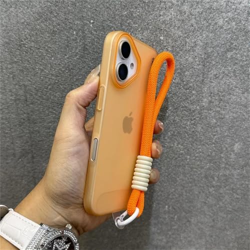 VFDHN Transparente, Matte Handyhülle mit Umhängeband für iPhone 16 15 14 13 12 Pro Max Plus, ultradünne, klare, stoßfeste Stoßstangenabdeckung, orange, für iPhone 12 von VFDHN