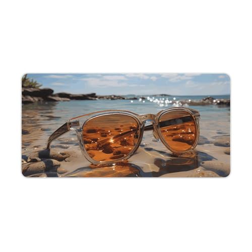 Großes Mauspad, erweitertes Gaming-Mauspad, rutschfeste Unterseite, wasserdichte Schreibtischunterlage mit genähten Kanten, Sonnenbrille am Strand, Tastaturmatte für Zuhause, Büro, 30,5 x 61 cm von VFMKT