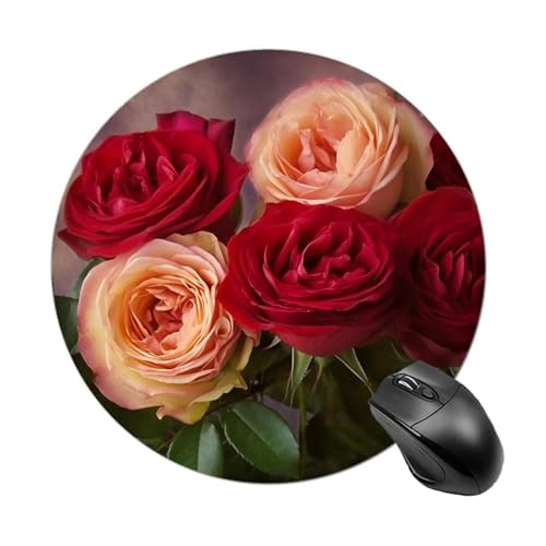 Mauspad mit Gartenrosen, Schreibtischunterlage mit rutschfester Gummiunterseite, rundes Mauspad, Schreibtischunterlage für Laptop, Büro, Schreibtisch, Zubehör für Gaming-Sensoren, 20 cm (7,8 Zoll) von VFMNT