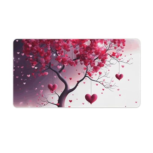 Mousepad Romantische Herzen, Blätter, Baum, Tastaturunterlage, Laptop-Schreibtischunterlage für den Schreibtisch, großes Gaming-Mauspad, Büro-Schreibtischschutz mit rutschfester Gummiunterseite, 75 x von VFMNT