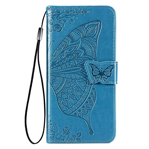 VGANA Hülle Kompatibel für Samsung Galaxy M55s, Brieftasche Handyhülle Schmetterling Schönes Muster mit Magnetverschluss und Bracket Funktion. Blau von VGANA