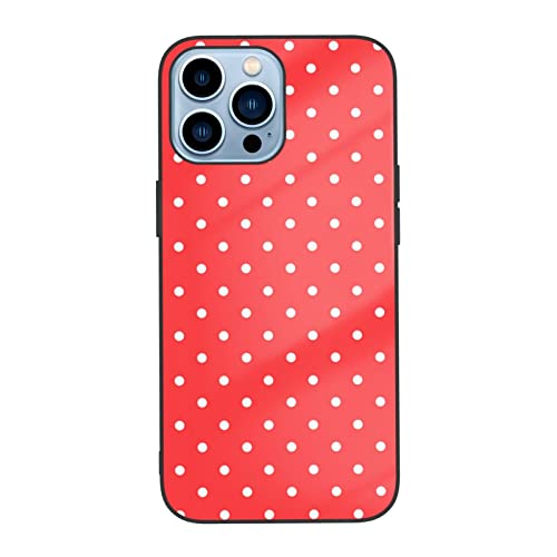 Rot und Weiß Polka Dots Gedruckt Handyhülle 6,1 Zoll für iPhone 13 Pro Gehärtetes Glas Stoßfest Schutzhülle Handyhülle von VGFJHNDF