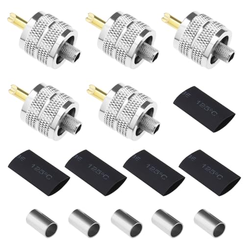 VGOL 5 Stück PL259 Stecker Männliche Verschlüsse für Koaxialkabel Kompatibel mit LMR240 RG8X 4D FB Koaxialkabeln mit Kompressionshülsen Schrumpfschläuchen von VGOL