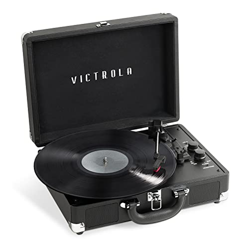 Victrola Journey+ Premium 3-Geschwindigkeits-Bluetooth-Kofferplattenspieler mit eingebauten Stereo-Lautsprechern, unterstützt RCA-Ausgang, Aux-in, Schwarz von Victrola