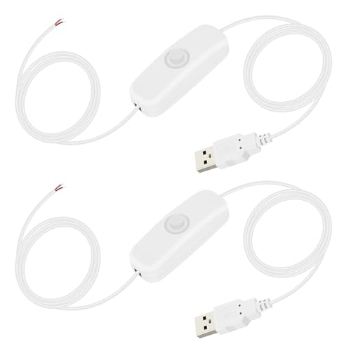 VIEVRE 2 Stücke USB Stecker Lötbar mit Schalter, 1,5M USB 2.0 Kabel, USB-C-Stecker auf 2-poligen, 2-adriges USB 2.0-Kabel, 5V 1A USB Kabel für USB-Lüfter, LED-Streifen, Schreibtischlampe(Weiß) von VIEVRE