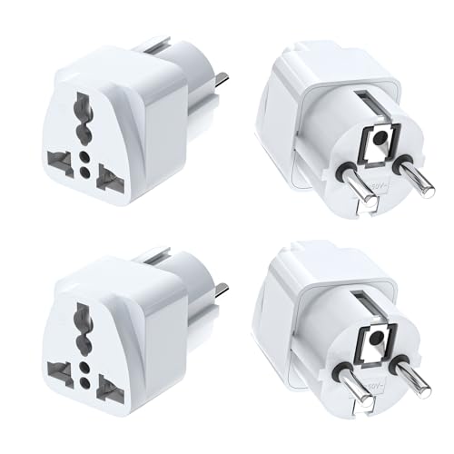 VIEVRE 4 Stück Reiseadapter, Universal Adapter, Adapter China Deutschlandstecker, Universal EU Adapter, Stecker Adapter, Adapter Steckdose für USA UK Thailand Schweiz China Italien etc, Weiß von VIEVRE