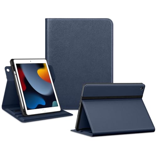 VIKESI Drehbare Schutzhülle für iPad 9. / 8. / 7. Generation 25,9 cm (10,2 Zoll) (2021/2020/2019), Smart-Folio-Lederhülle mit Stifthalter, um 360° drehbarer Ständer, Handschlaufe und Verschlussleiste, von VIKESI