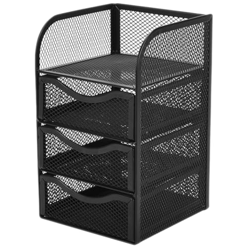 VILLCASE 4-Stufiger Schreibtisch-Organizer Schwarzer Netz-Desktop-Akten-Organizer Mit Schubladen Büro-Schreibtisch-Organizer Metall-Dokumenten-Briefablagehalter Für Den von VILLCASE