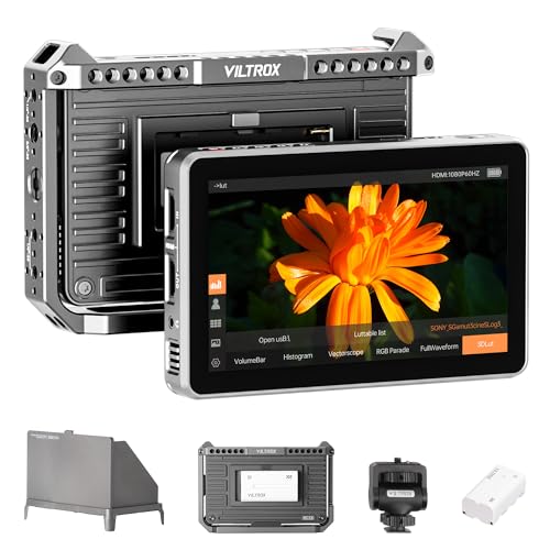 VILTROX 2000Nits Video Field Monitor Rack Kit, 4K HDMI Touchscreen 6“ Kamera Monitor, 3D LUT Ausgang Videoüberwachung Wellenform Verzerrung Peak (DC-X2 mit Rig-Käfig) von VILTROX