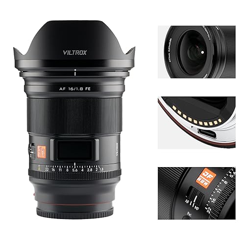 VILTROX AF 16 mm F1.8 FE Vollformat Große Blende Ultra Weitwinkel Autofokus Objektiv für Sony E-Mount Kameras Festbrennweite Autofokus Große Blende für Sony a7 a7C a7III a7RIII a7RIV a7RV a9 a610 von VILTROX