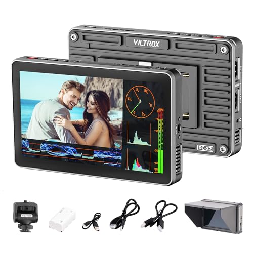 VILTROX DC-X2 2000Nits Video Field Monitor, 6 Inch Touchscreen 4K HDMI On Camera Monitor, Full HD 1920x1080 Video Monitoring 3D Lut, RGB Parade, Focus Peaking, with Sunshade Hood Battery von VILTROX