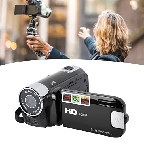 VINGVO Videokamera, 4K-Camcorder mit 16-fachem Digitalzoom, Tragbare Digitale Videokamera, 2,7-Zoll-Vintage-Camcorder mit 270°-Drehbildschirm, Tragbare Vlog-Kamera, Integrierter (Black) von VINGVO