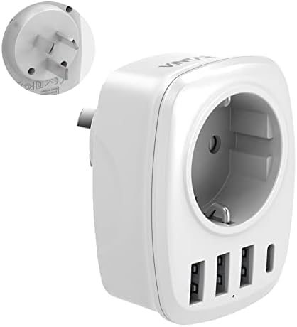 VINTAR Reiseadapter Australien, 5 in1 Adapter China Deutschland Stecker, mit 3 USB-Anschlüssen und 1 USB-C-Anschluss,passend für Australien,China,Neuseeland Reiseadapter, weiß-TypI von VINTAR