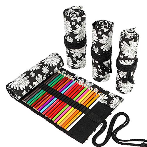 VIONNPPT Leinwand Bleistift Wrap Roll up Bleistift Fall für Künstler Studenten, Stift Halter Organizer Große Kapazität Farbige Bleistift Tasche Pouch (Schnee, 48 Holes) von VIONNPPT