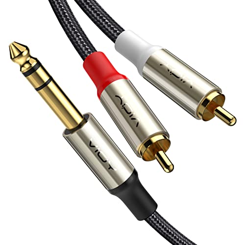 VIOY Dual Cinch auf 6,35 mm Kabel |1M|, 6,35 mm Stecker auf 2 Cinch Phono Stecker Audio Splitter Kabel mit vergoldetem Stecker für exzellenten Hi-Fi Sound von VIOY
