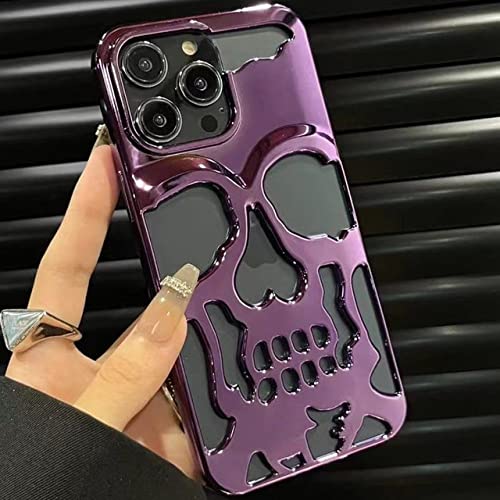 VIPAVA 3D Hollow Skull Callous Handyhülle für iPhone 15 14 ProMax Plus 13 12 11 Pro Max, luxuriöse Beschichtung, stoßfest, Ghostface Soft Cover, lila, für iPhone 12 Pro von VIPAVA