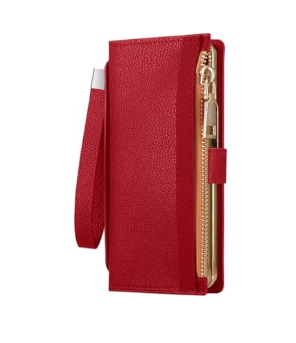 VIPAVA Leder-Brieftaschenhülle für Samsung Galaxy Z Fold 4 3 2 5 5G ZFold4 ZFold3 ZFold2 ZFold5 mit Stifthalter, Kartensteckplatz, Reißverschluss, Flip-Cover, rot, für Galaxy Z Fold 2 von VIPAVA