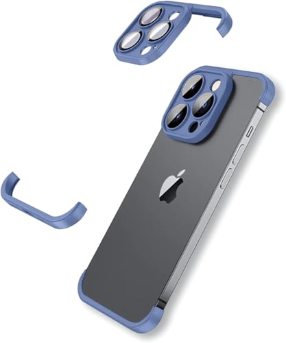 VIPAVA Titangraue rahmenlose Kameraobjektivschutz-Stoßstangen-Telefonhülle für iPhone 15 Pro Max 14 Plus 13 12 11 14Pro 15Pro 13Pro, Blau, Für iPhone 14 von VIPAVA