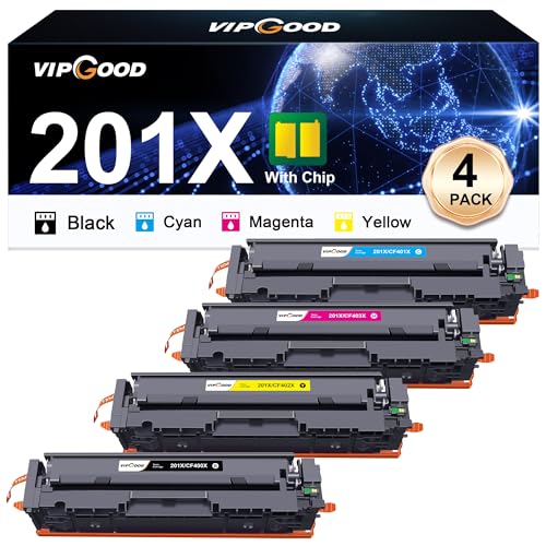 VIPGOOD 201X Tonerkartuschen, kompatibel mit 201X CF400X 201A Toner für Laserjet Pro MFP M277dw M252dw M277n M252n M277 CF400X CF401X CF402X CF403X (Schwarz, Cyan, Gelb, Magenta, 4 Stück) von VIPGOOD