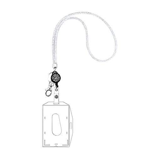 VIQWYIC Strass Abzeichenhalter Schlüsselband, 1 Stück 80cm Bling Halskette Lanyard mit Metallverschluss Schlüsselanhänger, ID-Kartenhalter für Frauen (Transparent) von VIQWYIC
