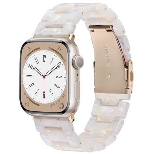 VISOOM Kompatibel mit Apple Watch Armband Serie 9 41mm/40mm/38mm, verstellbares Harz iwatch Armband mit Rose Gold Edelstahl Schnalle für Apple Watch Serie 8/7/6 SE/5/4 3/2/1 (Aurora White) von VISOOM