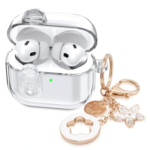 VISOOM Schutzhülle mit Schloss für Damen, transparent, kompatibel mit niedlichen Apple-Airpods-Pro-2-Hüllen für Damen, TPU, transparent, weiche iPod-Pro-2-Ohrhörer-Hülle, glitzernder Schlüsselanhänger von VISOOM