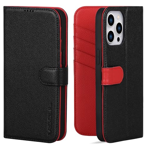 VISOUL iPhone 15 Pro Max Lederhülle, echtes genarbtes Leder, Brieftaschen-Hülle mit Kartenhalter, Flip-Folio-Hülle, Ständer, magnetische Handyabdeckung, entworfen für iPhone 15 Pro Max 6,7 Zoll von VISOUL