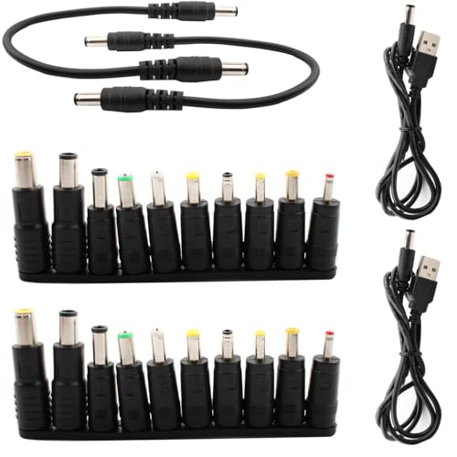 VISSQH USB auf DC 5V Stecker Kabel,10 in 1 USB A auf Hohlstecker,DC Netzteil Adapter Kabel für Router, Mini-Lüfter, Lautsprecher und weitere 5-V-Geräte (2Set/schwarz) von VISSQH