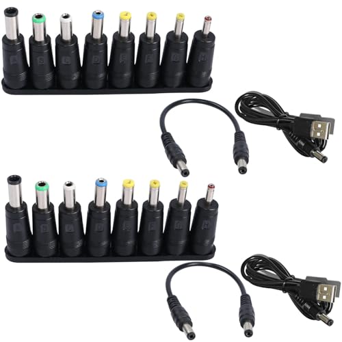 VISSQH USB auf DC 5V Stecker Kabel,8 in 1 USB A auf Hohlstecker,DC Netzteil Adapter Kabel für Router, Mini-Lüfter, Lautsprecher und weitere 5-V-Geräte (2Set/schwarz) von VISSQH