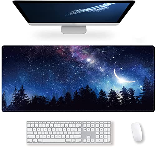 Erweitertes großes Gaming-Mauspad, cooler kosmischer Planet, XXL-Größe, Tastatur-Mauspad, Schreibtischunterlage mit rutschfester Gummiunterseite, genähte Kanten, Bürodekoration für Damen, Mädchen, von VNEUY