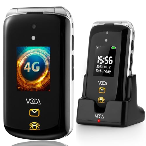 VOCA Großtasten-Klapphandy für Senioren | Dual-Screen | 4G LTE | Lauter Klang | SOS-Taste | Hörgerätekompatibilität | Ladestation | Vorhersagetext | V543 (Schwarz) von VOCA