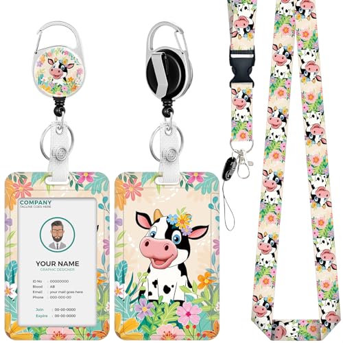 Kuh Lanyards für ID Abzeichen und Schlüssel, Blumen ID Badge Holder mit Lanyard, Lanyard Schlüsselanhänger für Frauen, Lehrer, Krankenschwester, Büro Namensschild Badge Holder ID Card Holder, von VOCHIC