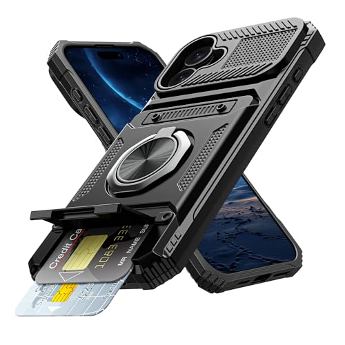 VOFOLEN für iPhone 11 Hülle mit Kartenfach Wallet [2 Karten speichern] Fingerringhalter Kickstand Militärstandard Stoßfest Hülle iPhone 11 Heavy Duty Schutzhülle iPhone 11 Case 6.1 Zoll-Schwarz von VOFOLEN