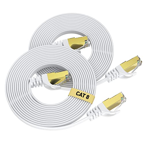 VOIETOLT Cat8 Lan Kabel 3 Meter (2 Stücke), 40Gbps/2000MHz Flach Schirmung Hochgeschwindigkeit Netzwerkkabel, STP RJ45 Gigabit Cat-8 Ethernet Kabel für PS4/5, für Modem, für Router (weiß) von VOIETOLT