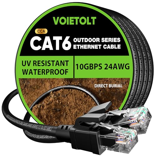 VOIETOLT Outdoor Cat 6 LAN Kabel 75meter, Außen Wasserdicht Direct Burial LLDPE UV Mantel - 24AWG 10Gbps Hochgeschwindigkeits Gigabit Ethernet Netzwerkkabel - CCA, UTP mit 80 Kabelbindern von VOIETOLT