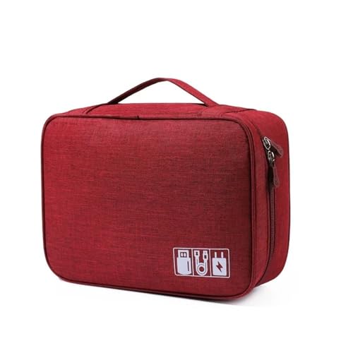 Kabel-Aufbewahrungstasche, wasserdicht, digitaler elektronischer Organizer, tragbarer USB-Datenleitungs-Ladestecker-Aufbewahrungstasche, Reisekabel-Organizer Kabeltasche(24.5x10x18cm Wine) von VONCYKI