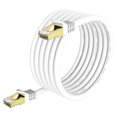 VOSGA Cat 6 Ethernet Kabel geschirmt CAT6 RJ45 Netzwerk LAN Wasserdichte direkte Begräbnis Internet Kabel Schwarz (rund, Weiß, 100M) von VOSGA