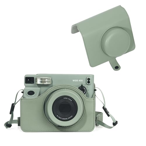 VOVMOEYA Schutzhülle kompatibel mit Fujifilm Instax Wide 400 Sofortbildkamera, vollständige Abdeckung Typ mit Druckknopf mit Trageriemen, Retro-Kameratasche, Kunstleder, salbeigrün, Retro-Schutzhülle von VOVMOEYA